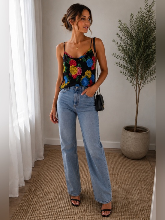 Alice + Olivia Tops - Alice + Olivia Silk Floral Cowl Neck Camisole Top Black Multicolor Size S